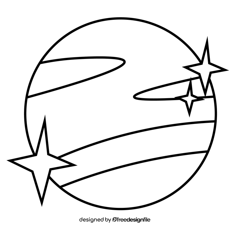 Cartoon neptune planet black and white clipart