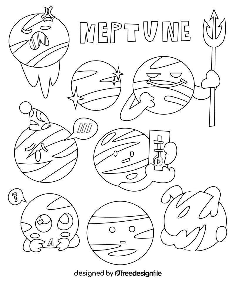 Cartoon neptune planets black and white vector