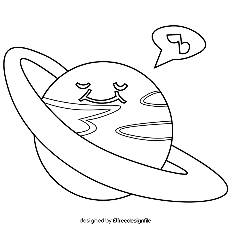 Happy saturn planet cartoon black and white clipart