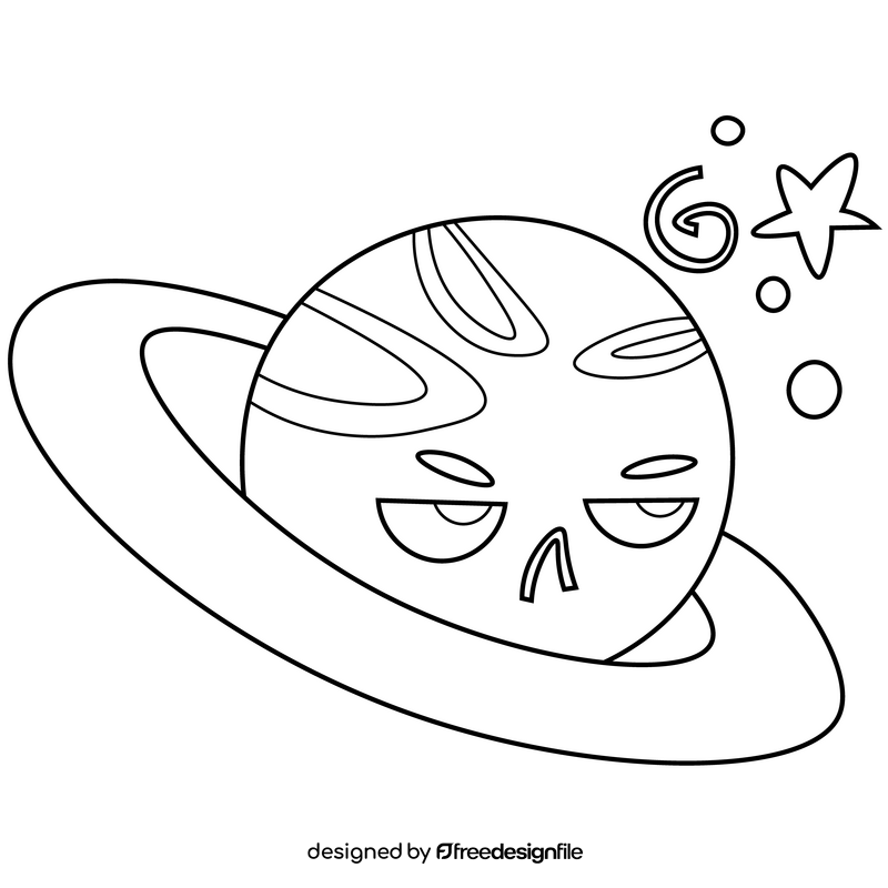 Saturn sad emoji illustration black and white clipart