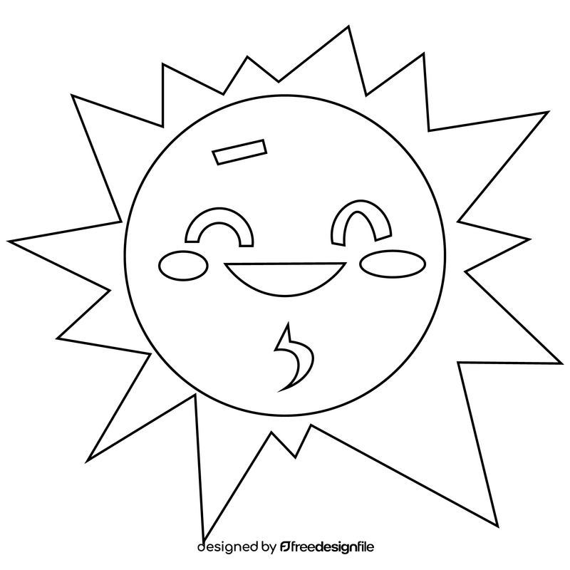 Cute happy sun illustration black and white clipart