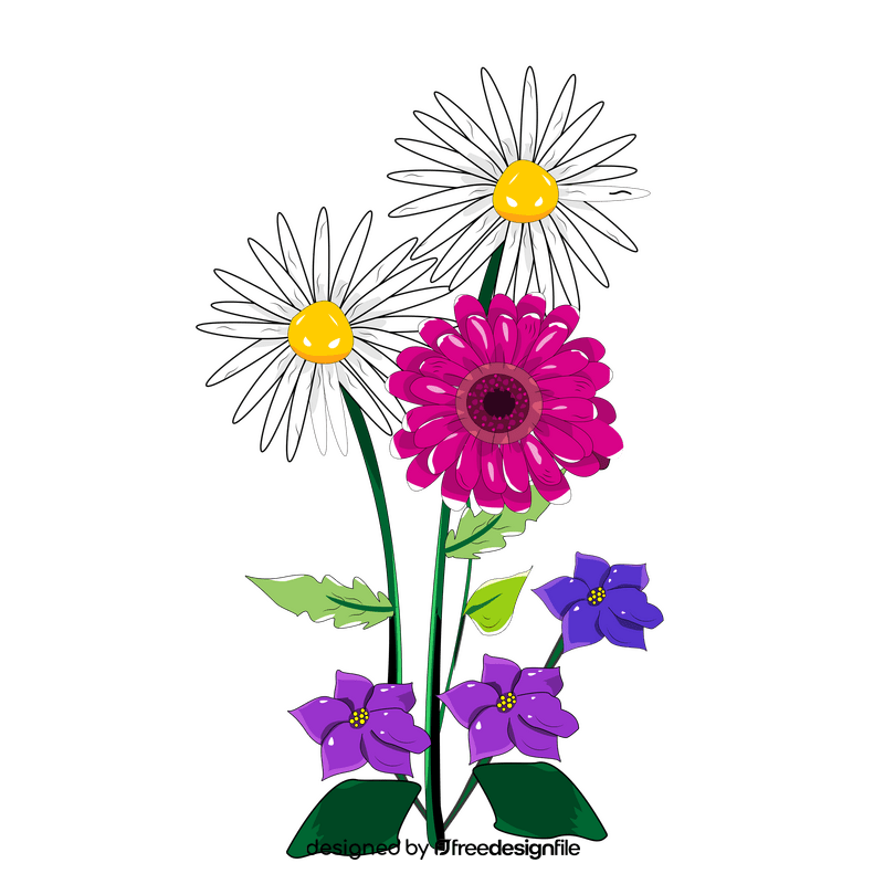 Daisies, gerbera and violets clipart