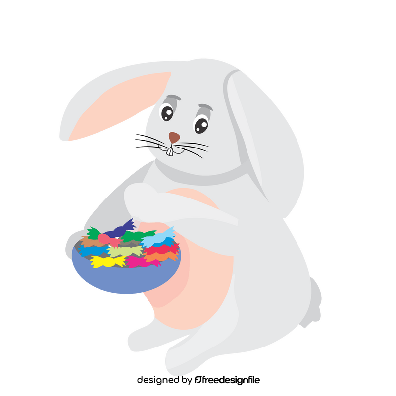 Easter bunny rabbit holding a bowl of bonbons clipart