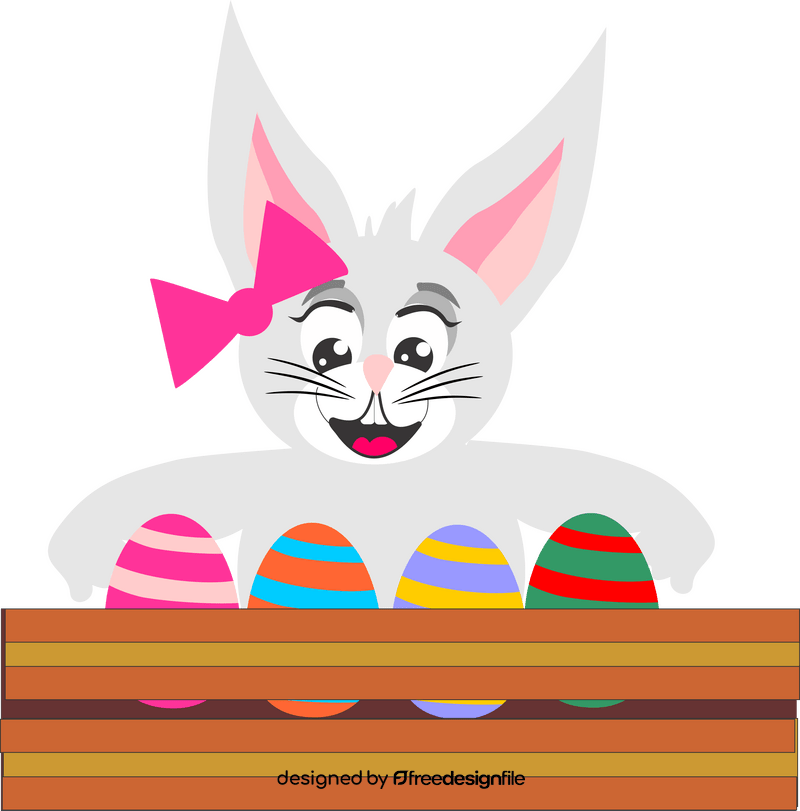 Bunny rabbit with a box of easter eggs clipart