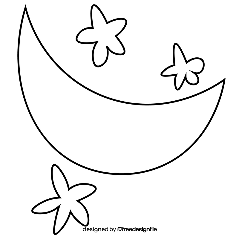 Moon with stars black and white clipart