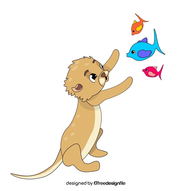 Otter with fishes clipart