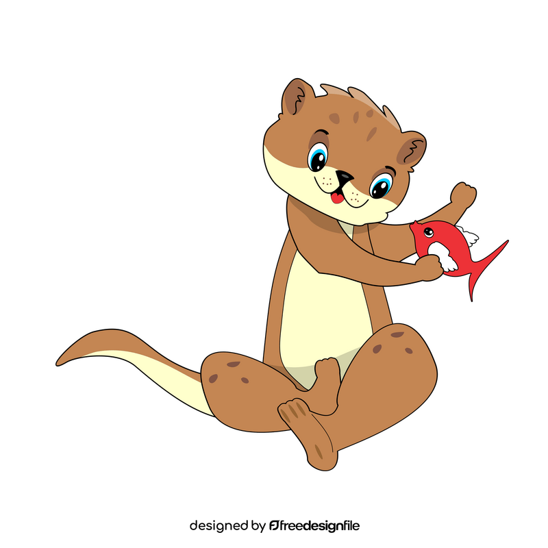 Otter with fish cartoon clipart