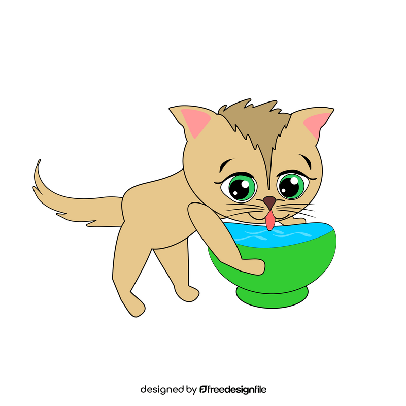 Cat drinking water illustration clipart