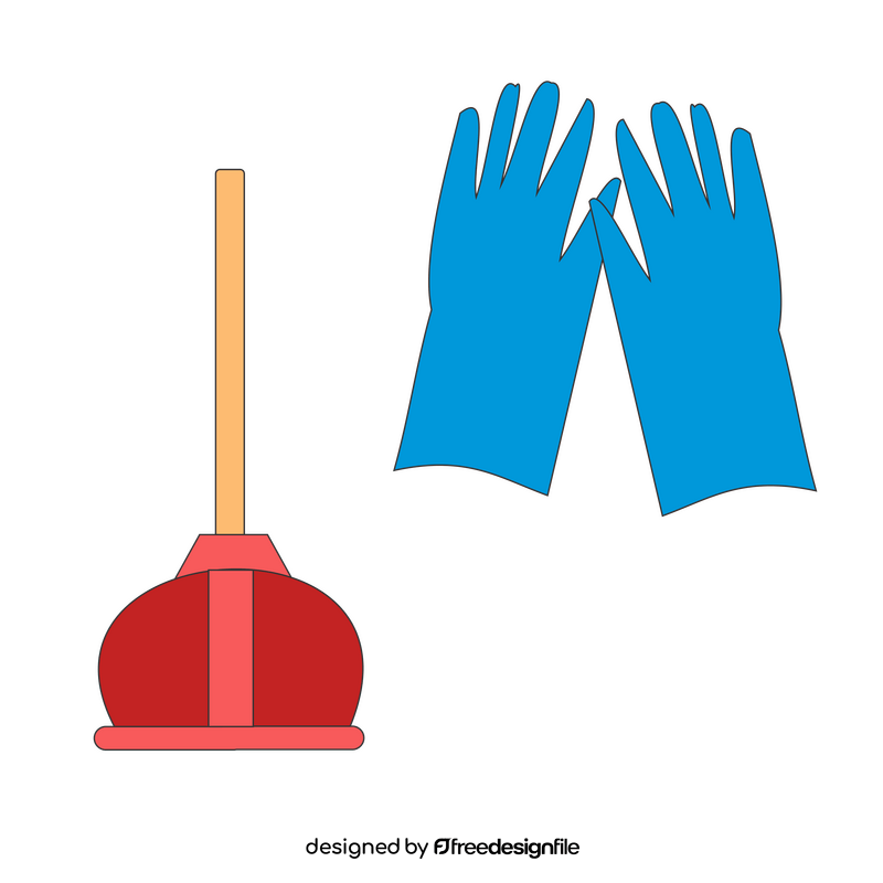 Plunger and cleaning gloves clipart