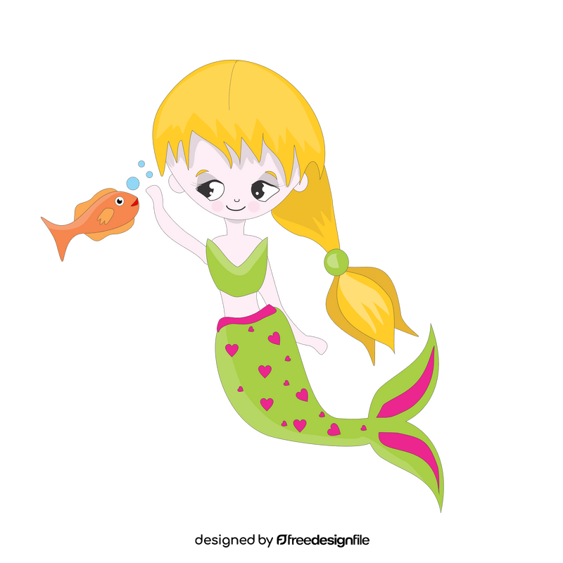 Cartoon mermaid with a fish clipart