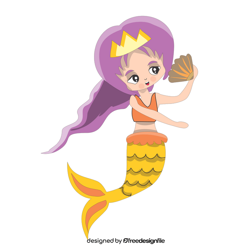 Mermaid with shell drawing clipart