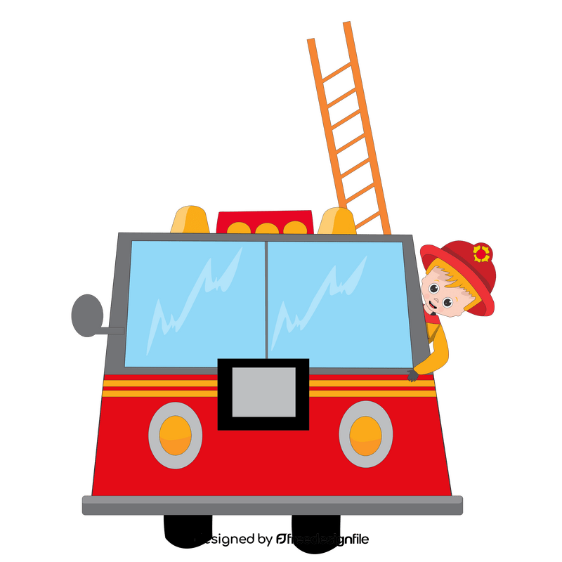 Cartoon firefighter in fire truck clipart