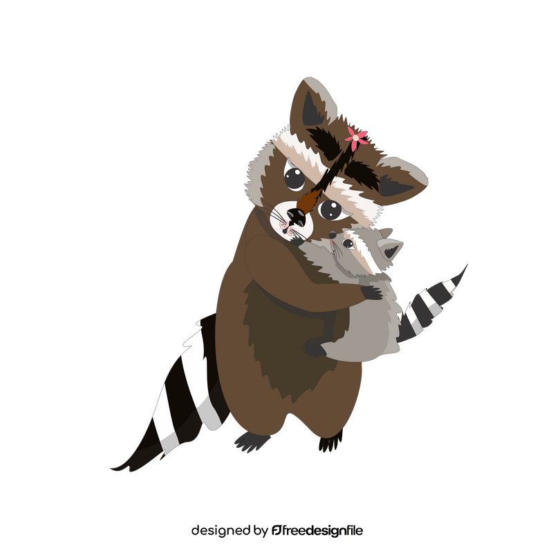 Mother and baby raccoons clipart