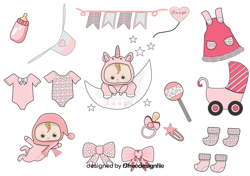 Baby girl items vector