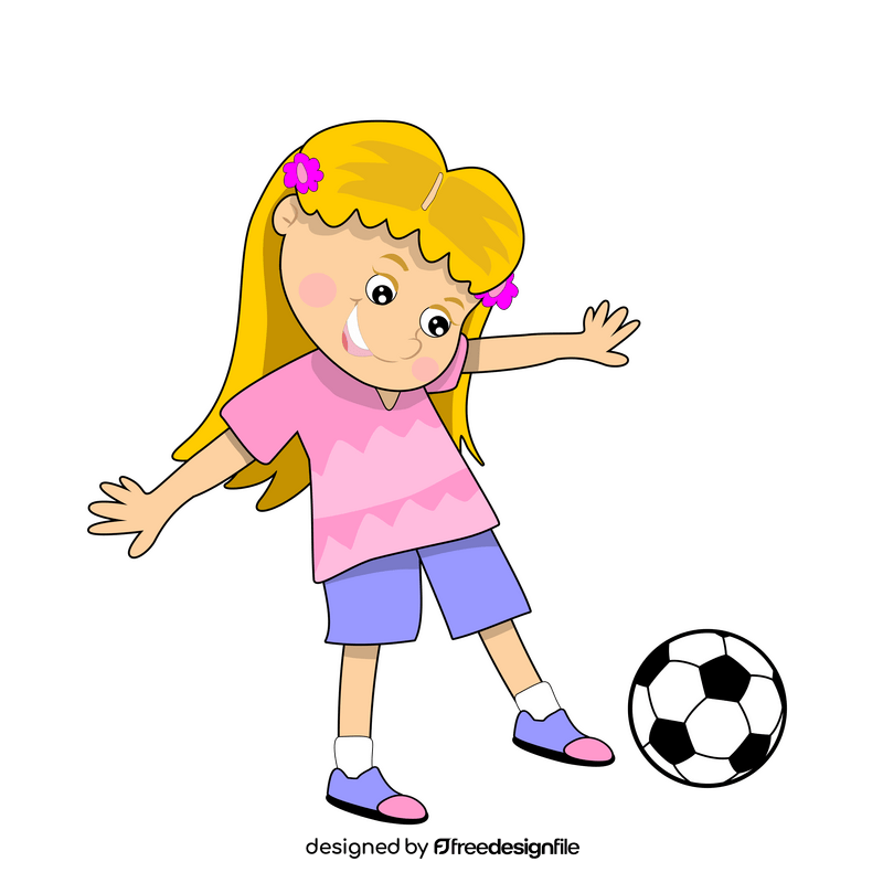 Cute blond girl playing soccer clipart