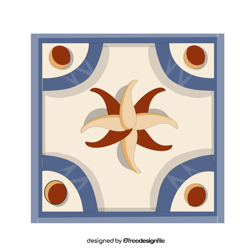 Ceramic tile with blue half circles on the four sides clipart