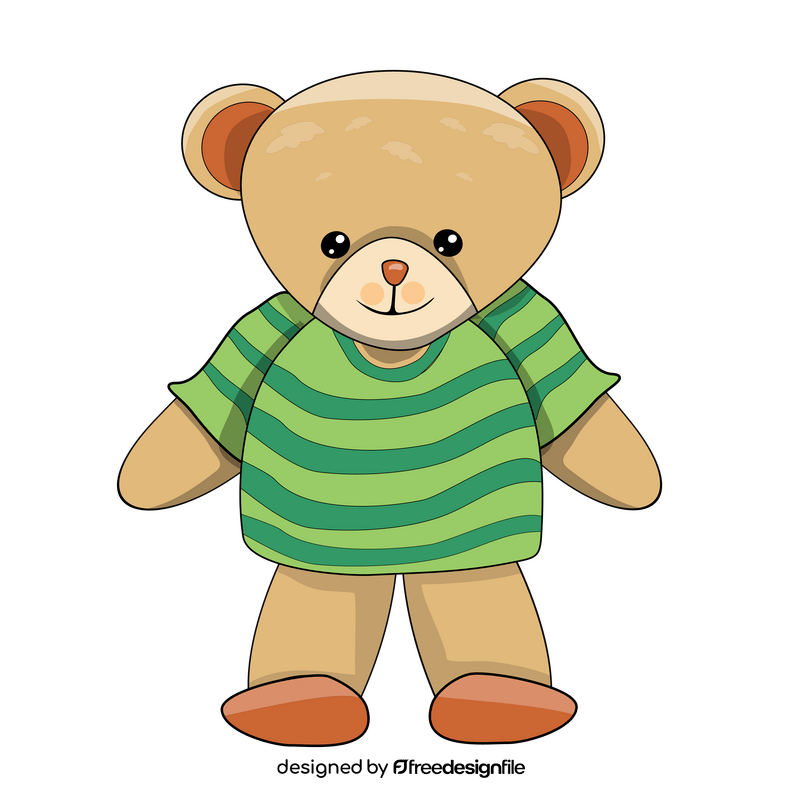 Teddy bear in green stripped t shirt clipart