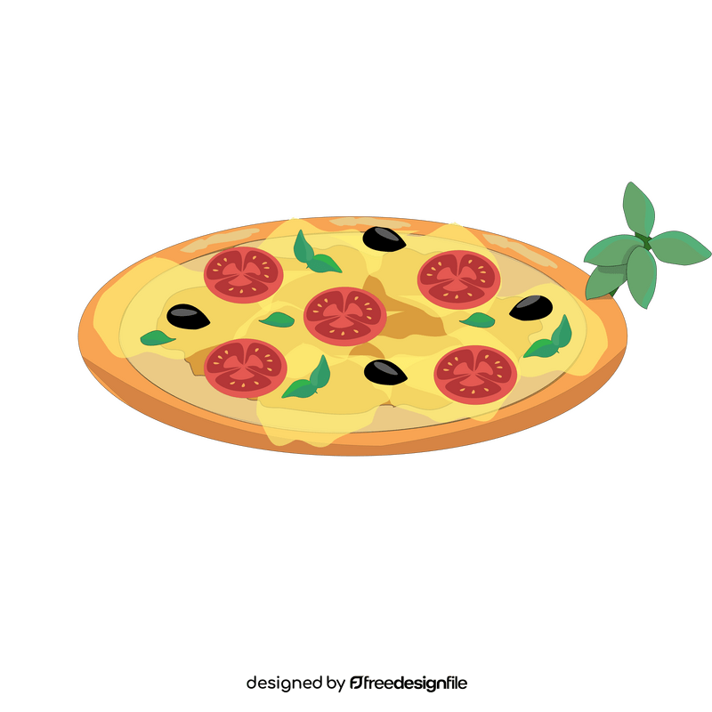 Pepperoni and basil pizza illustration clipart