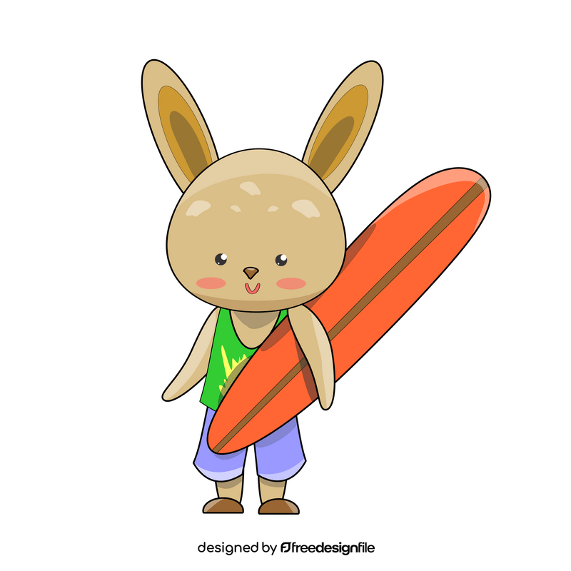 Rabbit going to the beach to surf clipart