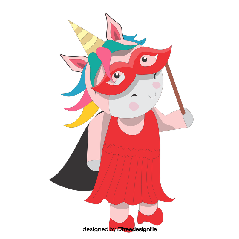 Cartoon unicorn going to a mask ball clipart