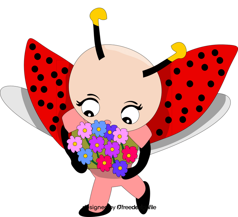 Free ladybug holding a bunch of flowers clipart