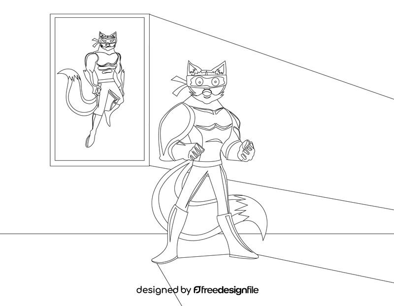 Superhero fox drawing black and white vector