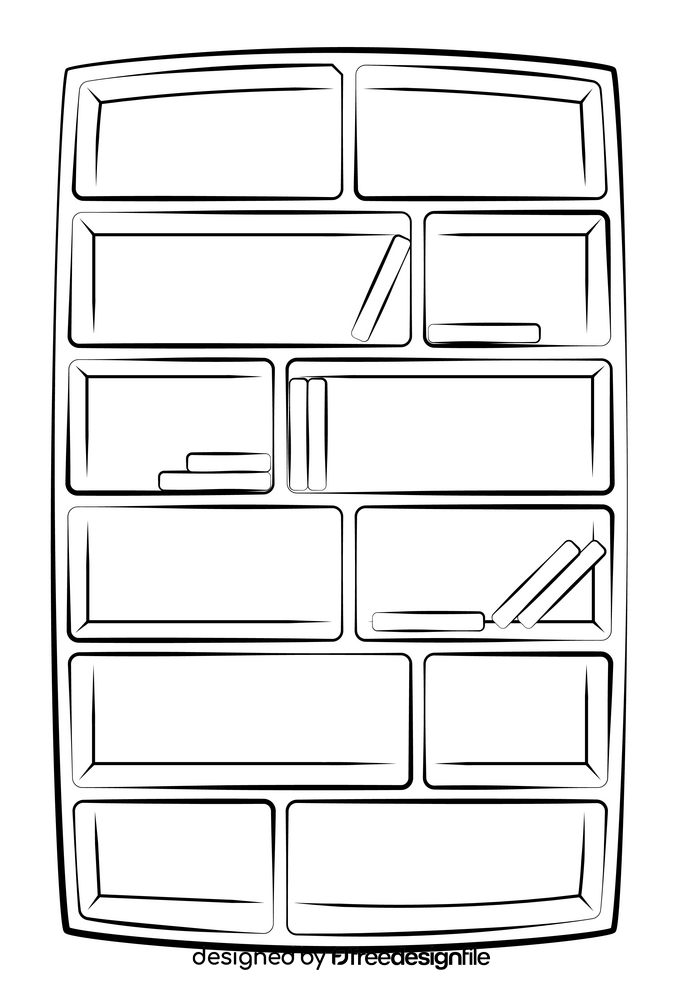 Bookshelf drawing black and white clipart