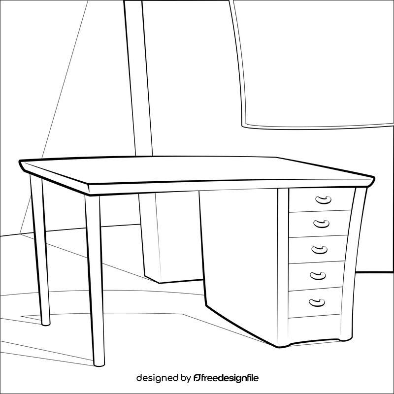 Office desk black and white vector