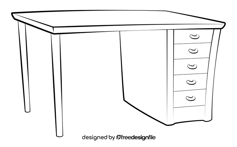 Office desk drawing black and white clipart