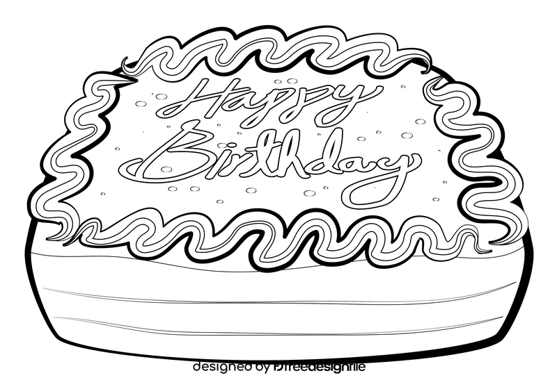 Happy birthday cake drawing black and white clipart