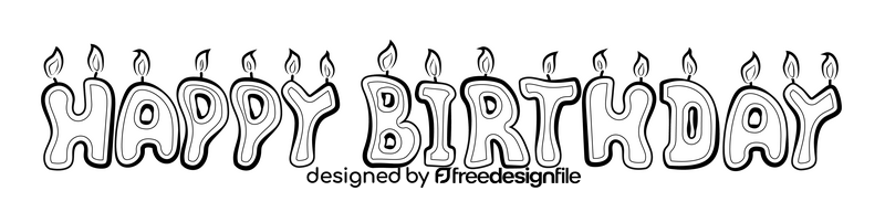 Happy birthday candles drawing black and white clipart