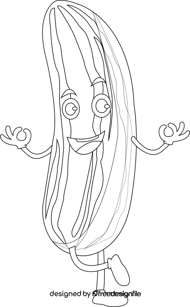 Cucumber doing yoga black and white clipart