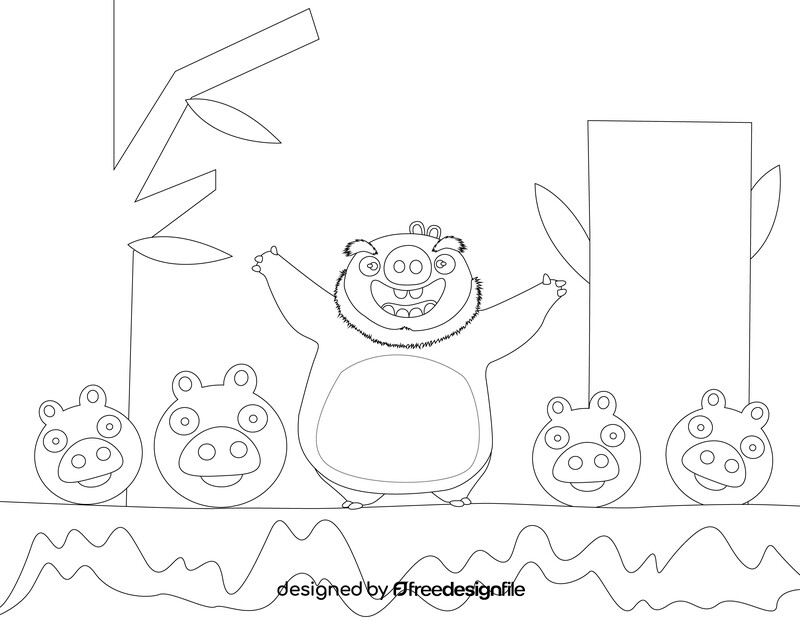 Angry birds bad piggy drawing black and white vector