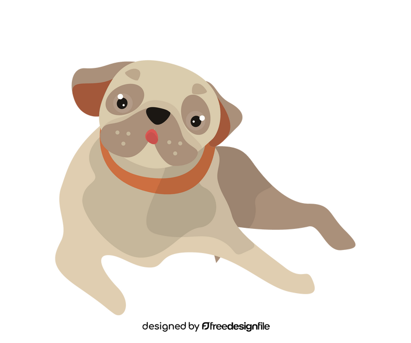 Brown pug dog sitting clipart