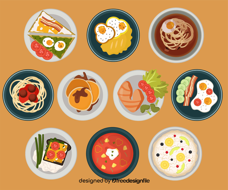 Breakfast healthy dishes vector