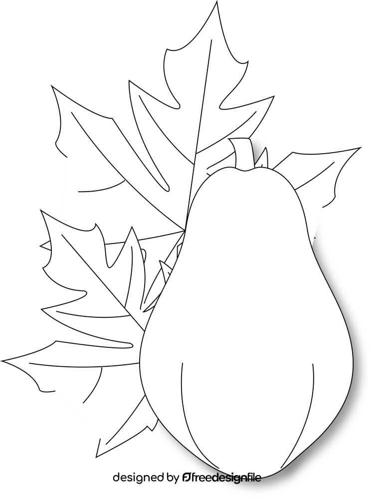 Papaya with Leaves black and white clipart