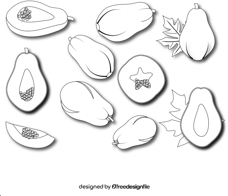 Papaya v black and white clipart