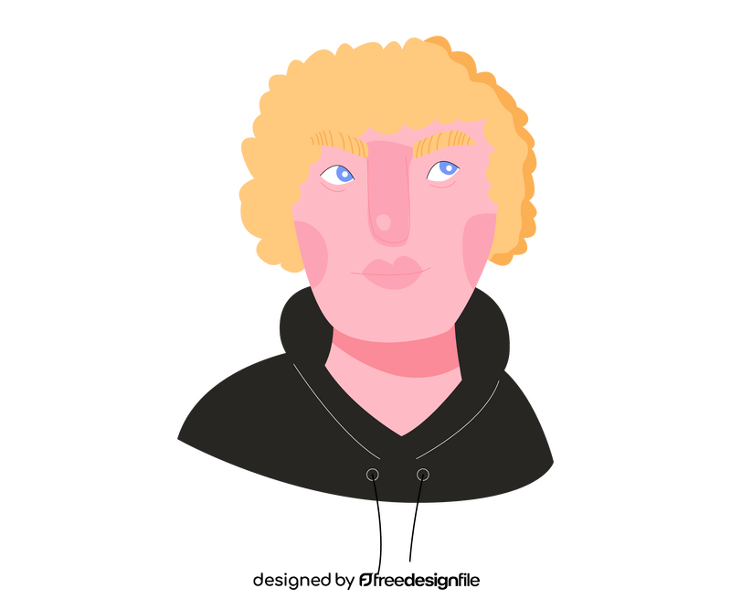 Curly blond guy in hoodie portrait clipart