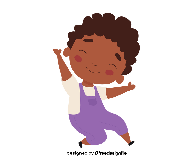 Curly dark skinned cartoon boy in purple jumpsuit clipart