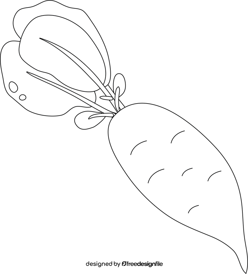 Radish with Leaves black and white clipart