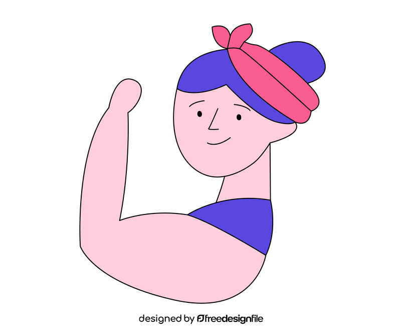 Cartoon girl with muscular arm clipart