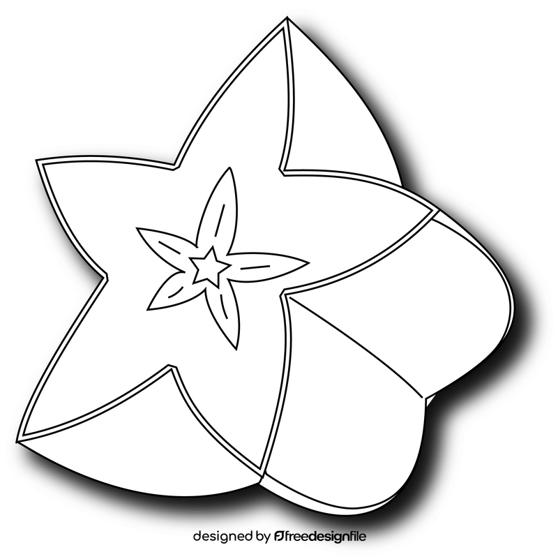 Cut in Half Starfruit black and white clipart