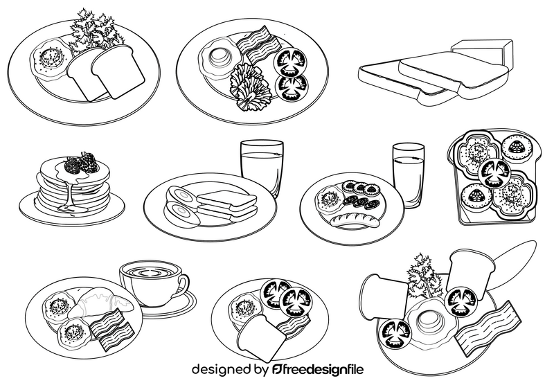 Breakfast black and white vector