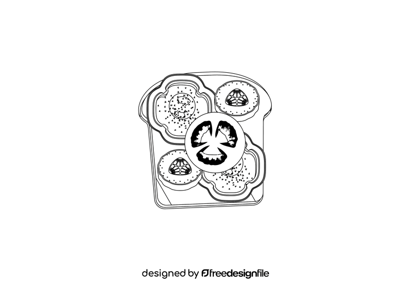 Breakfast Salad on Bread black and white clipart