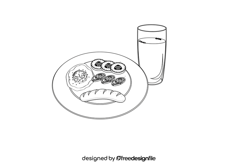 Egg, Sausage, Cucumber, Tomato, and Orange juice black and white clipart