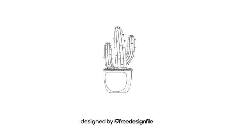 Cactus in a Pot black and white clipart