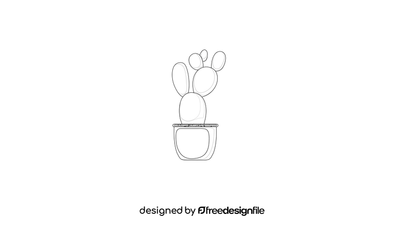 Cactus in a Pot black and white clipart