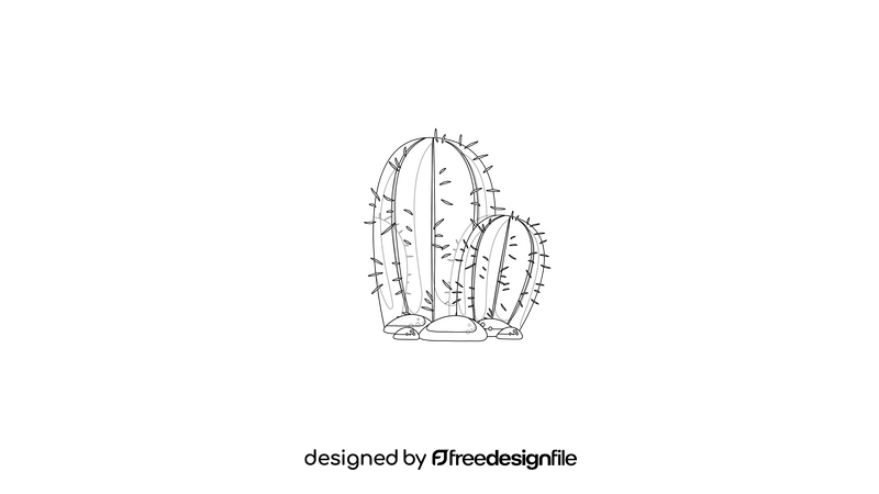 Round Cactus black and white clipart