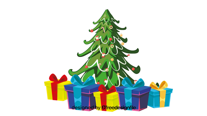 Decorated Christmas Tree with Gift Boxes clipart