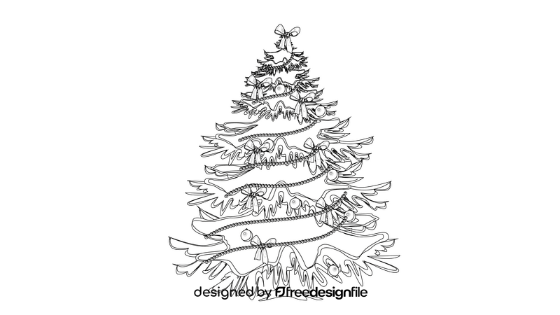 Christmas Tree with Bows black and white clipart